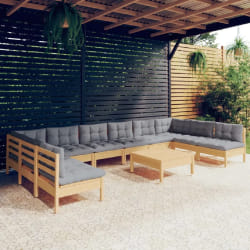 vidaXL Salon de jardin 11 pcs Bois Gris