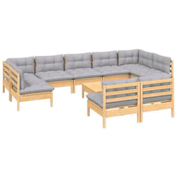 Salon De Jardin 10 Pcs Avec Coussins Gris Bois De Pin Massif Vidaxl