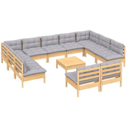 Salon De Jardin 12 Pcs Avec Coussins Gris Bois De Pin Massif Vidaxl