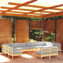 vidaXL Salon de jardin 12 pcs - Bois de pin massif Gris