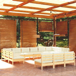 Salon De Jardin 13 Pcs Avec Coussins Crème Bois De Pin Solide Vidaxl
