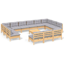 Salon De Jardin 14 Pcs Avec Coussins Gris Bois De Pin Solide Vidaxl