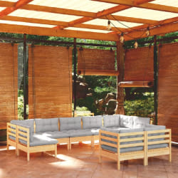 vidaXL Salon de jardin avec coussins - 9 pièces - Bois de pin massif