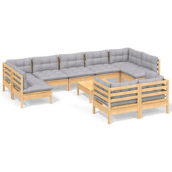 Salon De Jardin 10 Pcs Avec Coussins Gris Bois De Pin Massif Vidaxl