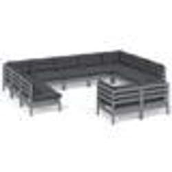 vidaXL Salon de jardin 11 pcs avec coussins Gris Bois de pin solide