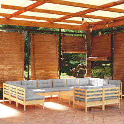vidaXL Salon de jardin 13 pcs - Gris bois
