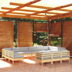 vidaXL Salon de jardin 13 pcs - Coussins gris