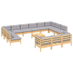 Salon De Jardin 14 Pcs Avec Coussins Gris Bois De Pin Vidaxl