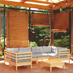 vidaXL Salon de jardin 7 pcs avec coussins - Gris