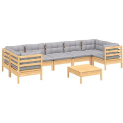 Salon De Jardin 8 Pcs Avec Coussins Gris Bois De Pin Vidaxl