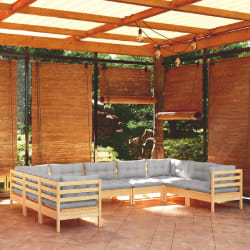 Salon de jardin vidaXL avec coussins gris bois de pin