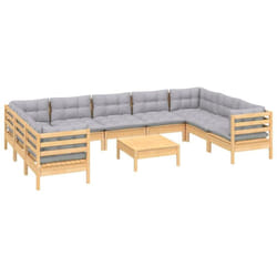 Salon De Jardin 10 Pcs Avec Coussins Gris Bois De Pin Vidaxl