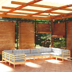VidaXL Salon de Jardin - 10 pcs Gris Bois de Pin