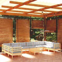 vidaXL Salon de jardin 11 pcs - Gris