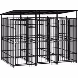 vidaXL Chenil d'extérieur avec toit pour chiens Acier 5,53 m²