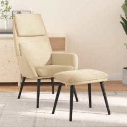 vidaXL Chaise de relaxation avec tabouret Crème Tissu