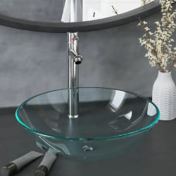 vidaXL Lavabo de bain avec robinet et drain à poussoir Verre trempé