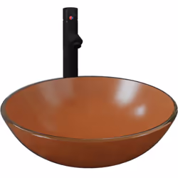 Ce lavabo de salle de bain à vasque circulaire avec robinet et drain à poussoir est conçu pour être placé sur le comptoir et  ...