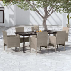vidaXL Ensemble à manger de jardin coussins 7 pcs Beige/noir