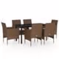 vidaXL Ensemble à manger de jardin coussins 7 pcs Marron/noir