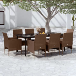 vidaXL Ensemble à manger de jardin coussins 9 pcs Marron/noir