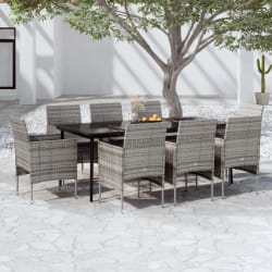 vidaXL Ensemble à manger de jardin et coussins 9pcs Gris/noir