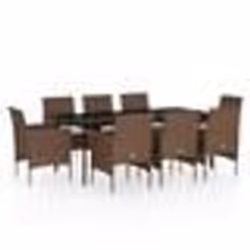 vidaXL Ensemble à manger de jardin coussins 9 pcs Marron/noir