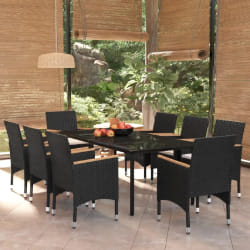 vidaXL Ensemble à manger de jardin avec coussins 9 pcs noir