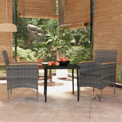 vidaXL Ensemble à manger de jardin et coussins 3 pcs Gris et noir