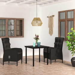 vidaXL Ensemble à manger de jardin avec coussins 3 pcs noir