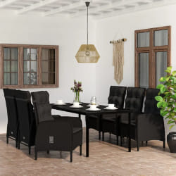 vidaXL Ensemble à manger de jardin avec coussins 7 pcs Noir