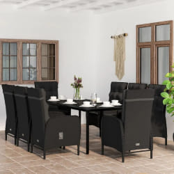 vidaXL Ensemble à manger de jardin avec coussins 9 pcs noir