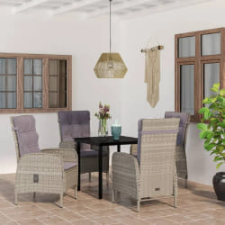 vidaXL Ensemble à manger de jardin et coussins 5pcs Gris/noir
