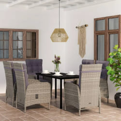 vidaXL Ensemble à manger de jardin coussins 7pcs Gris et noir