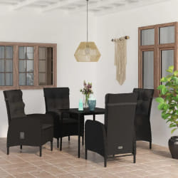 vidaXL Ensemble à manger de jardin avec coussins 5 pcs Noir