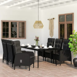 vidaXL Ensemble à manger de jardin avec coussins 7 pcs Noir