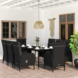 vidaXL Ensemble à manger de jardin avec coussins 9 pcs noir