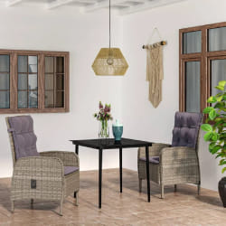 vidaXL Ensemble à manger de jardin et coussins 3 pcs Gris et noir