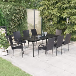 vidaXL Ensemble à manger de jardin 9 pcs Noir
