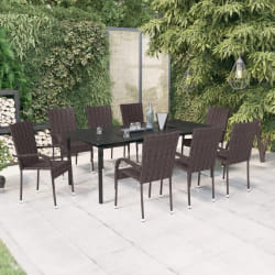 vidaXL Ensemble à manger de jardin 9 pcs Marron et noir