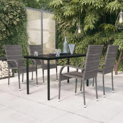 vidaXL Ensemble à manger de jardin 5 pcs Gris et noir