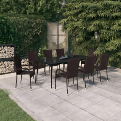 vidaXL Ensemble à manger de jardin 9 pcs Marron et noir