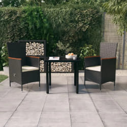 vidaXL Ensemble à manger de jardin avec coussins 3 pcs noir