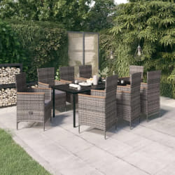 vidaXL Ensemble à manger de jardin avec coussins 9 pcs Gris