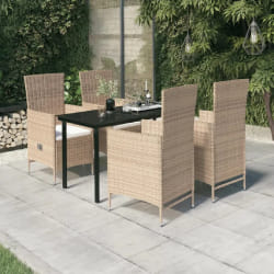 vidaXL Ensemble à manger de jardin avec coussins 5 pcs Beige