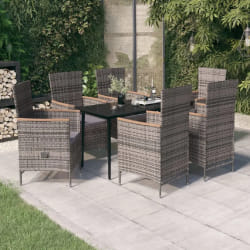 vidaXL Ensemble à manger de jardin avec coussins 7 pcs Gris