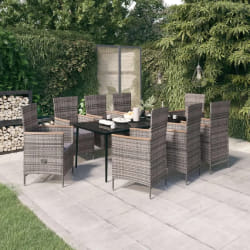 vidaXL Ensemble à manger de jardin avec coussins 9 pcs Gris
