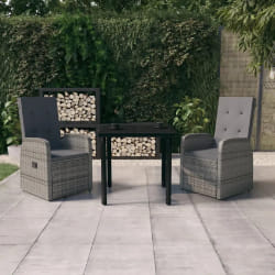 vidaXL Ensemble à manger de jardin avec coussins 3 pcs Gris
