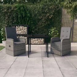 vidaXL Ensemble à manger de jardin avec coussins 3 pcs Gris