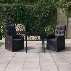 vidaXL Ensemble à manger de jardin avec coussins 3 pcs noir